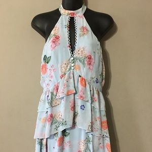 Express Size 6 Blue Floral Print Tiered Dress